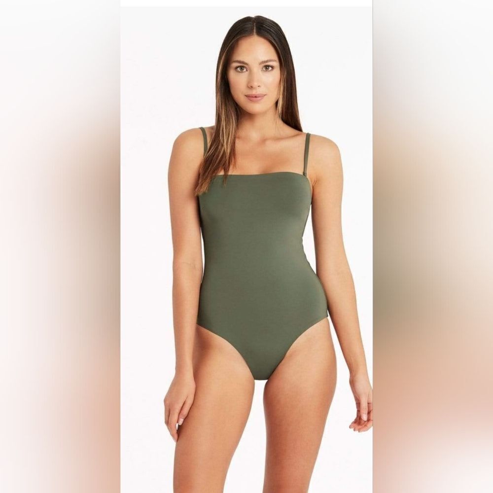 Sea Level Eco Essentials High Leg Bandeau One Piece Swimsuit NWOT Size 10 Green